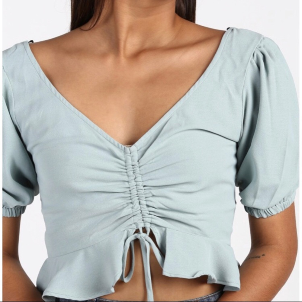 Blue Puff Sleeve Blouse